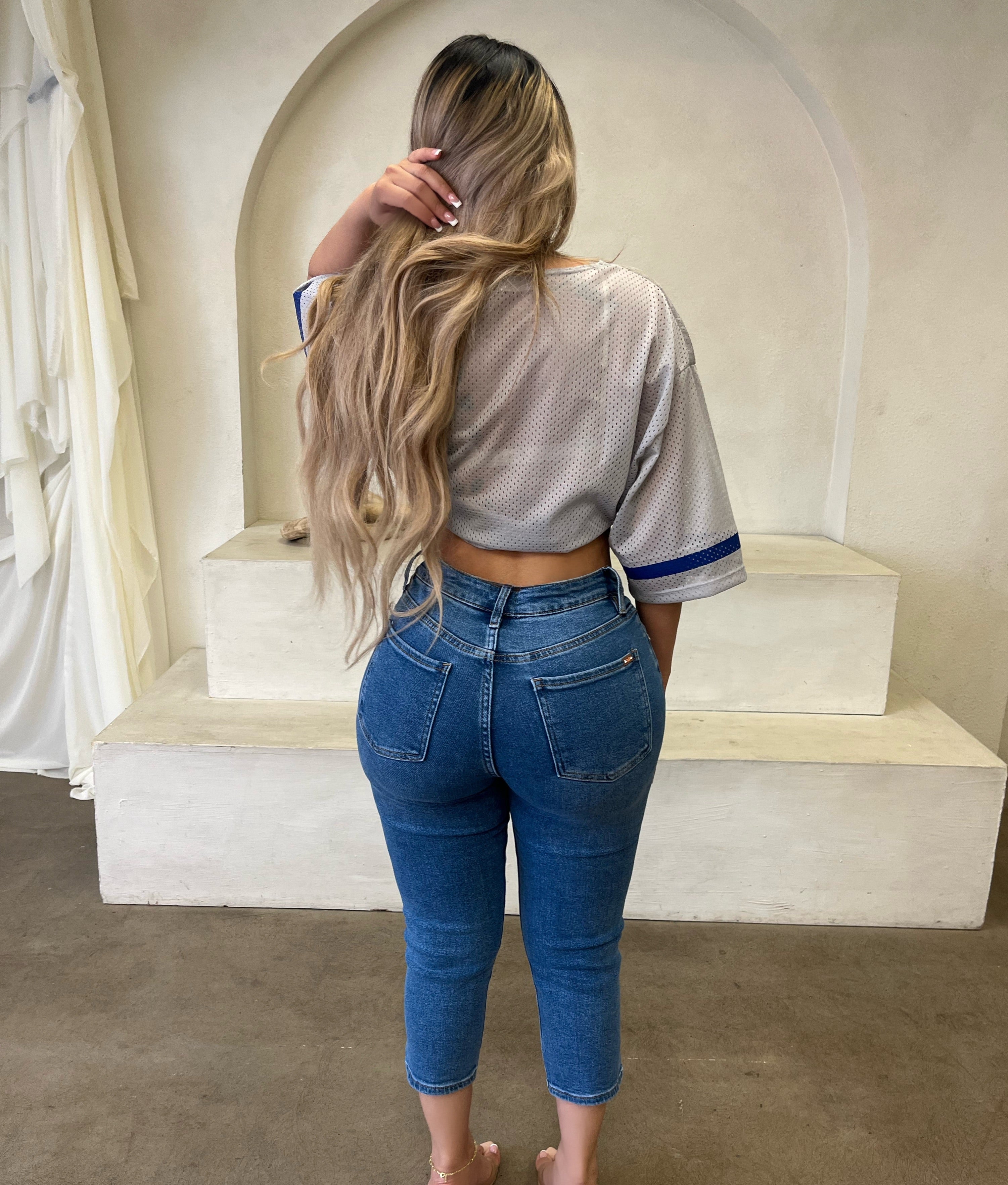 Jenn High Rise Capri Jeans(Medium Dark)