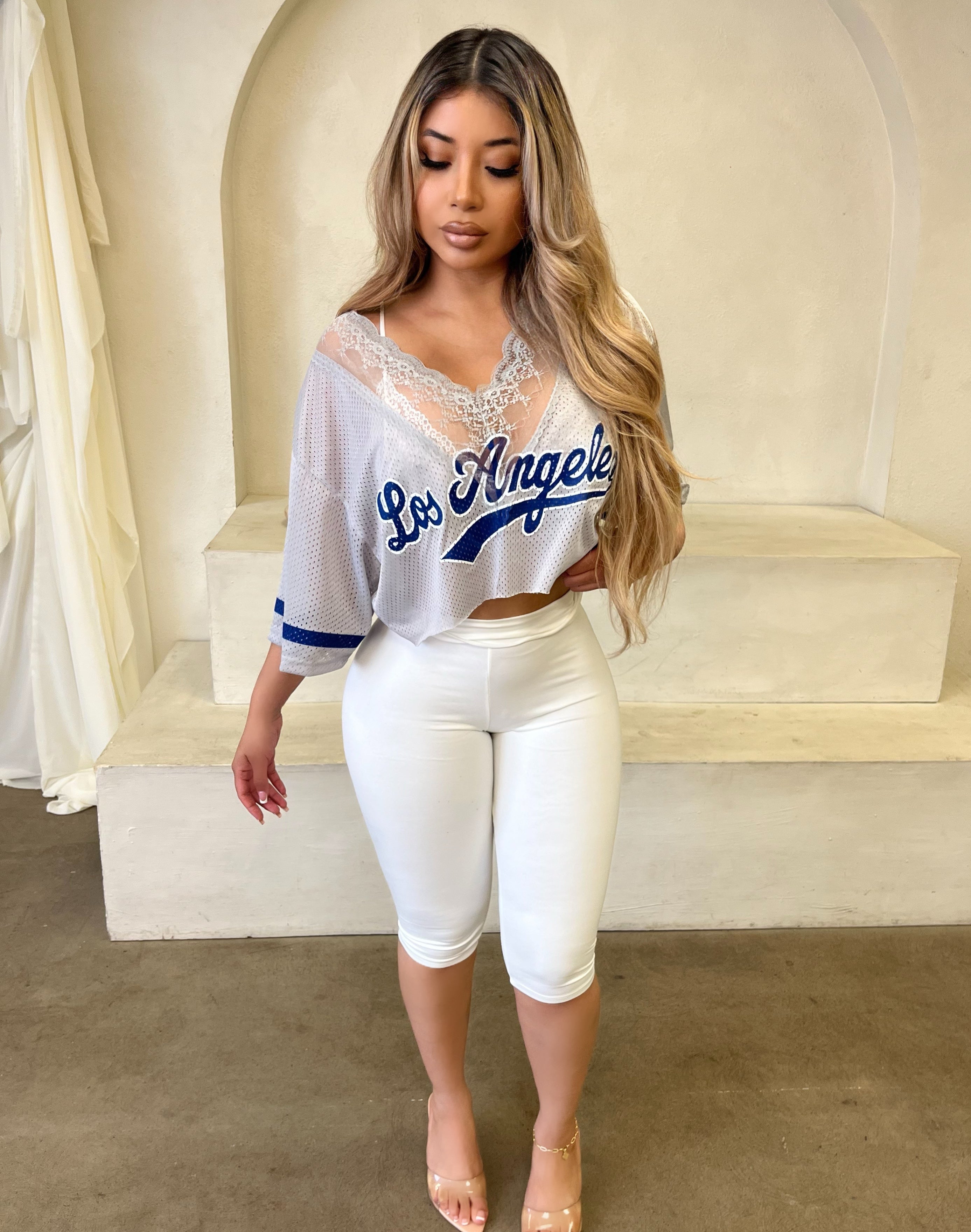 Los Angeles Lace Jersey Top(Grey)